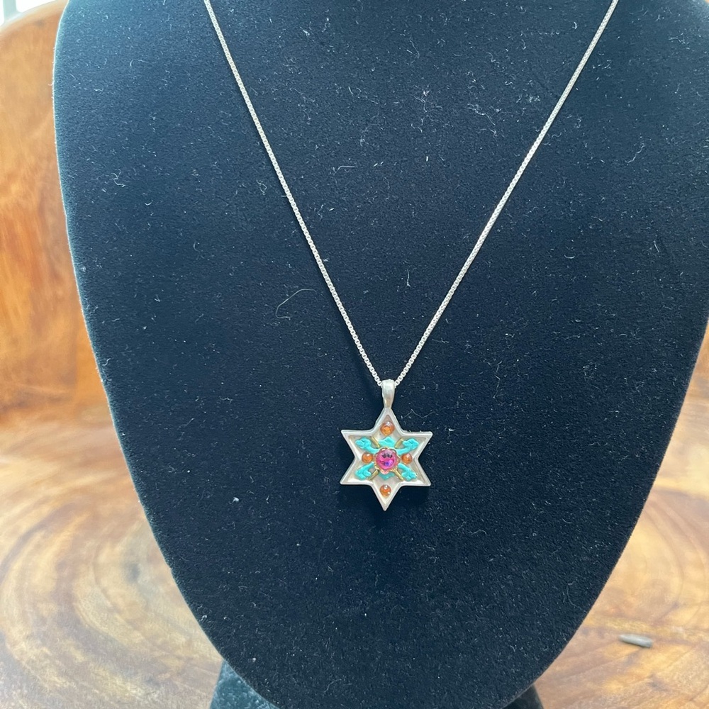 Israeli Artist signed Star of David on 16” 925 silver chain